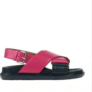 NWT MARNI BLACK LEATHER FUSSBETT FUCHSIA PINK SANDAL SHOE 38